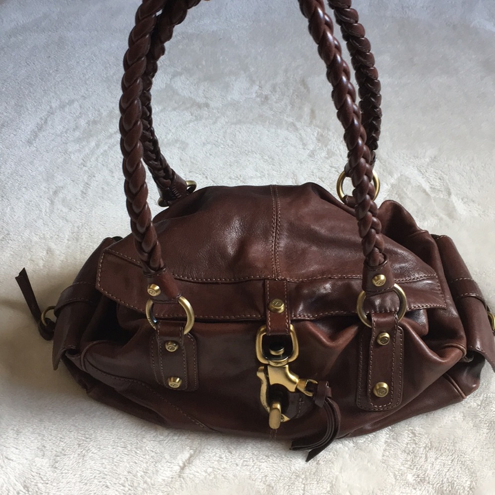 Francesco Biasia brown leather braided handbag